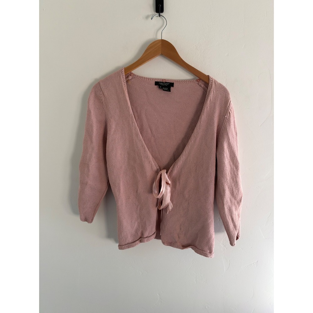 Karen Kane Pink Ribbon Tie Front Cardigan Sweater V-Neck Balletcore Medium